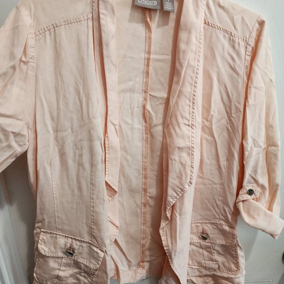 Chico's Women's Open Front Cardigan Jacket Roll Tab Sleeve Pink Lyocell Sz 1 (M) - Picture 4 of 13